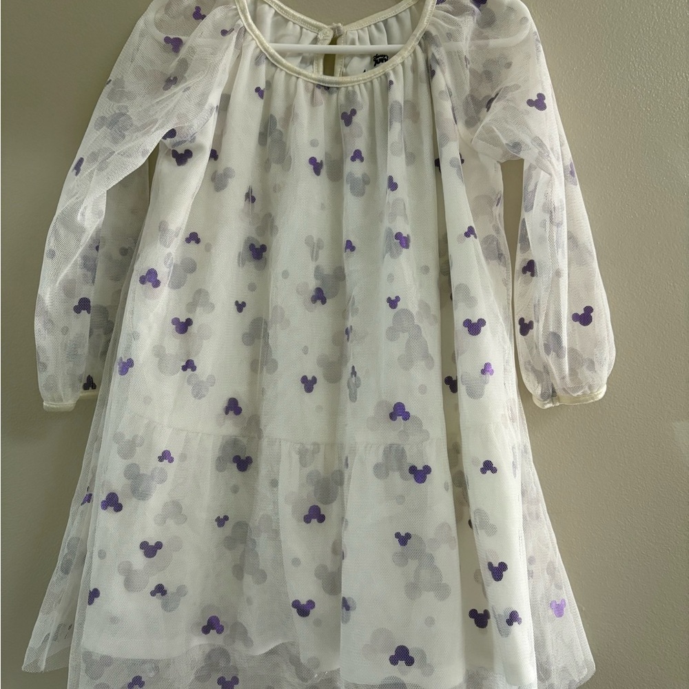 White Dress with Purple Mickey Mouse Print